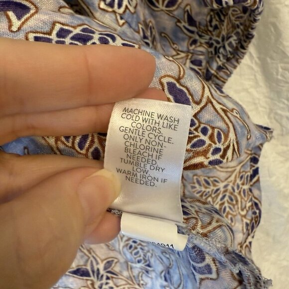 J Jill Linen Tunic Top Womens Medium Purple Floral Peasant Lace look Boho Blouse - Picture 10 of 16